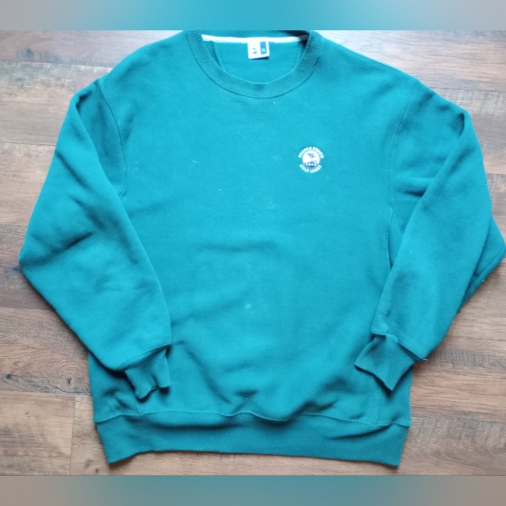 Green Crewneck Sweater XL pebble beach embroiderey